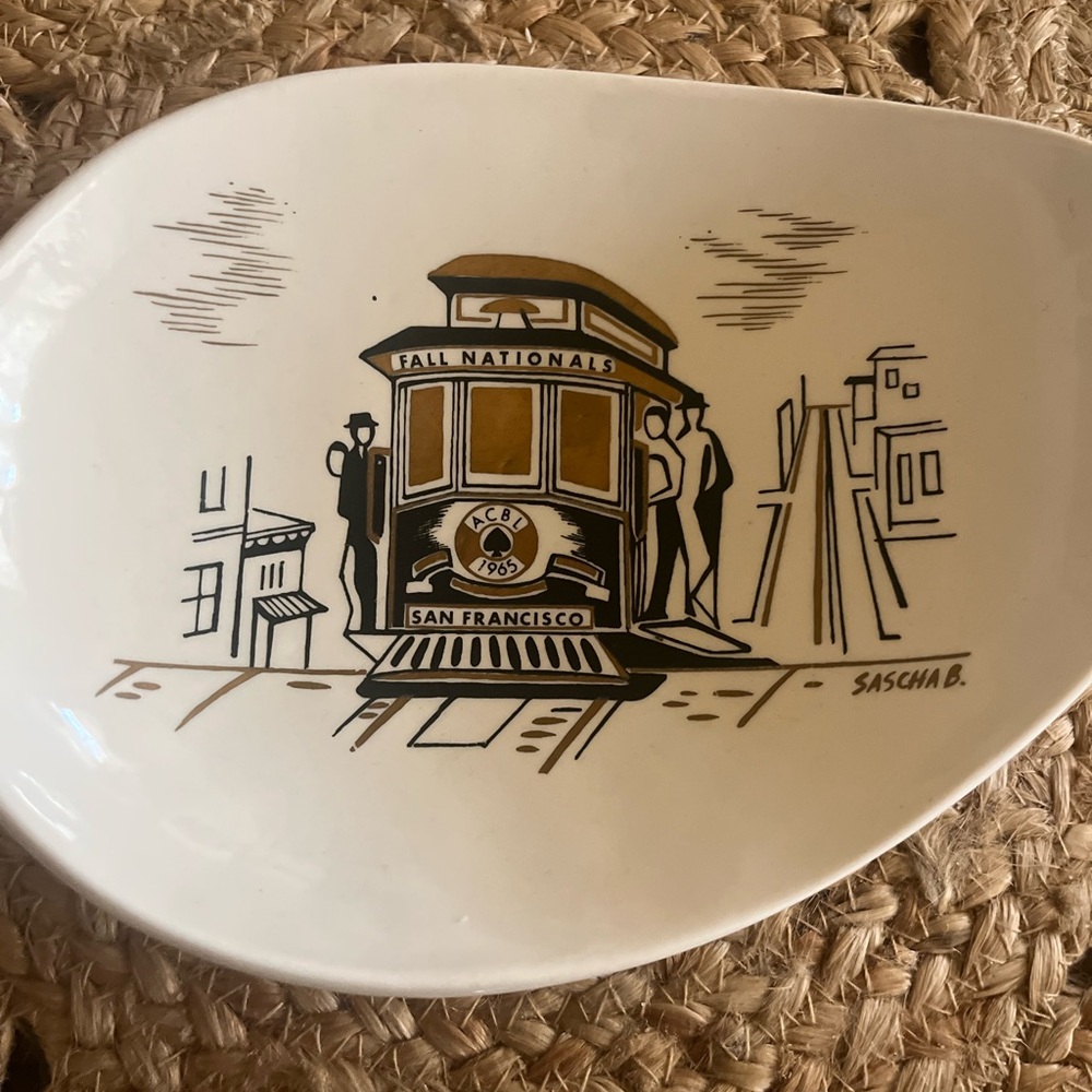 Sascha Brastoff San Francisco Cable Car ACBL Fall Nationals 1965 Footed Dish